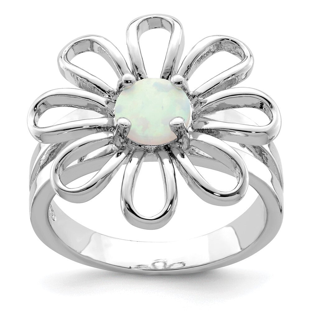Sterling Silver Rhodium-plated Lab CreatedOpal Flower Ring Size 6