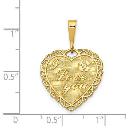 14k Yellow Gold Reversible I LOVE YOU Heart Pendant