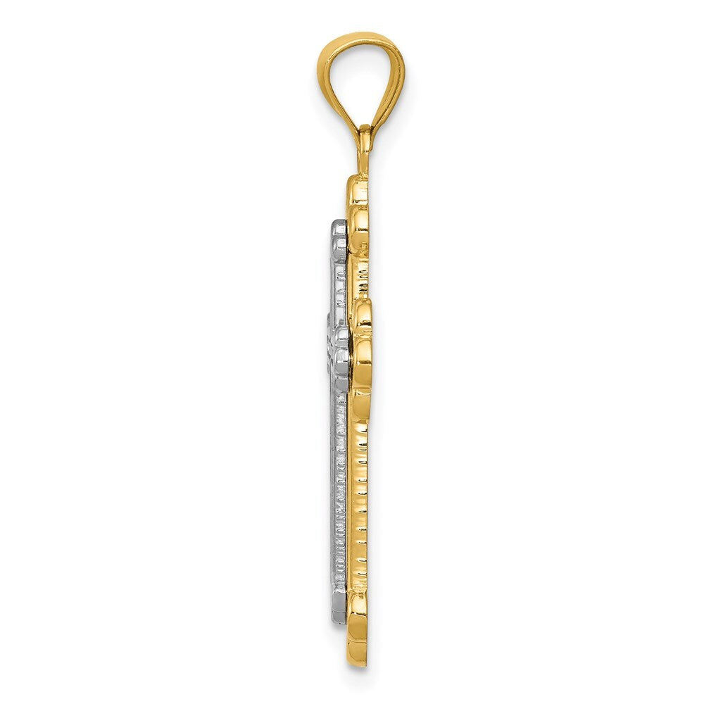 14k Two-tone Gold Budded Cross Pendant for Women