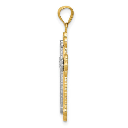 14k Two-tone Gold Budded Cross Pendant for Women