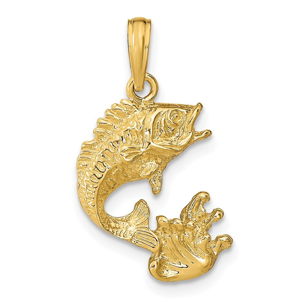 14k Yellow Gold Polished Bass Fish Pendant for Women