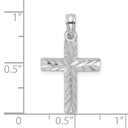 14K White Gold Diamond-Cut Block Cross Charm Pendant