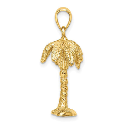 14k Yellow Gold 3-D Textured Palm Tree Charm Pendant for Women