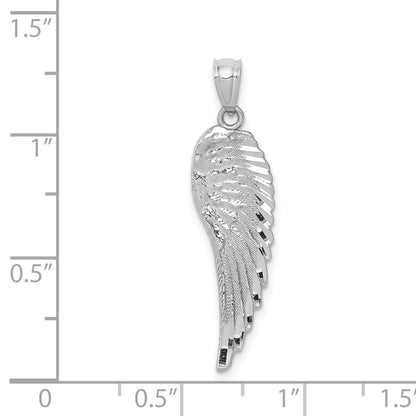 14k White Gold Polished and Textured Angel Wing Pendant for Women