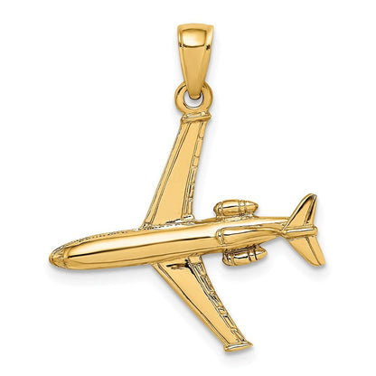 14k Yellow Gold 3-D Jet Charm Pendant for Women
