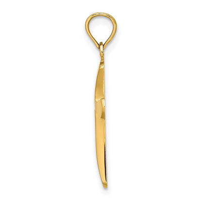 14k Yellow Gold Polished Beveled Cross  Round Tips Charm Pendant for Women