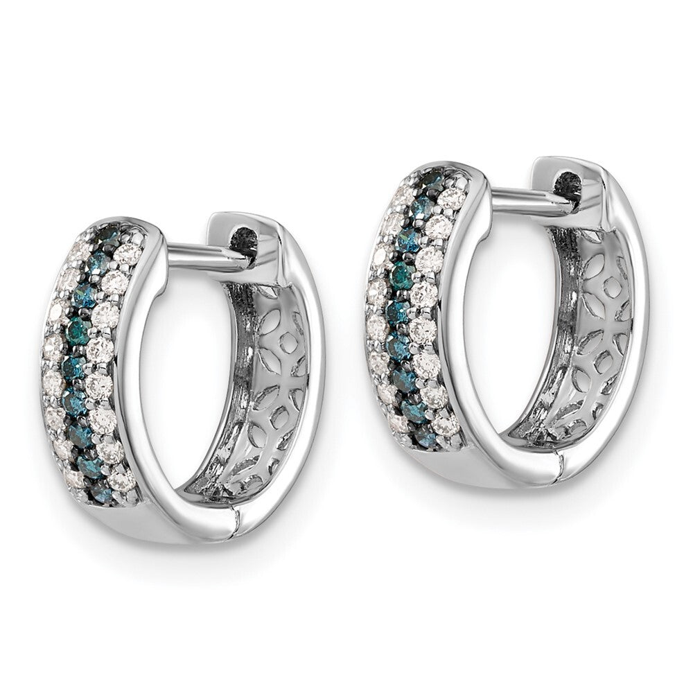 14k White Gold Blue and White Diamond Hinged Hoop Earrings