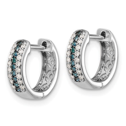 14k White Gold Blue and White Diamond Hinged Hoop Earrings