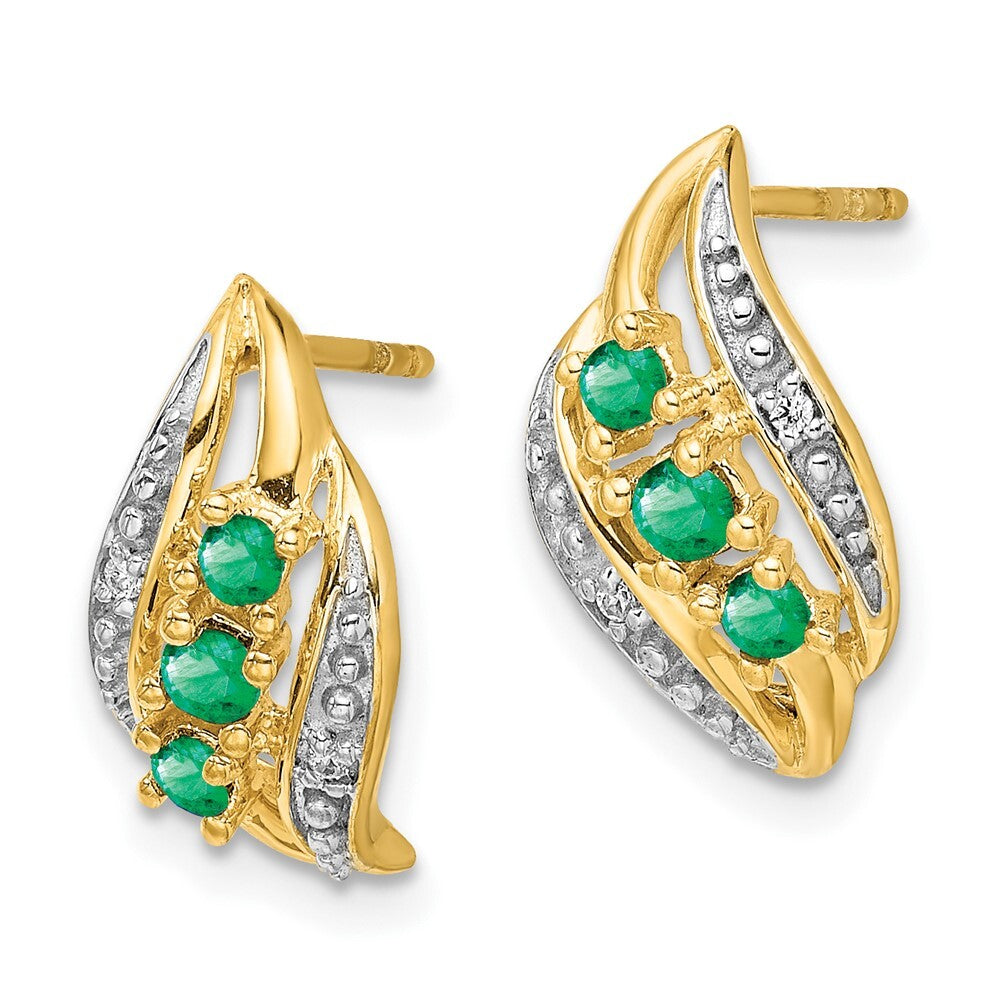 14k Yellow Gold Emerald and Diamond Polished Drop & Dangle Earrings