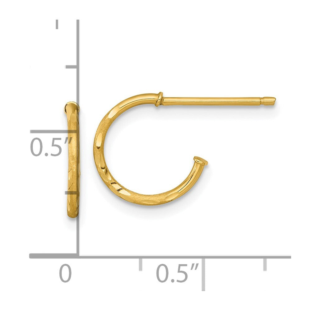 14k Yellow Gold Polished 1.2 x 12mm Diamond-cut Solid C-Hoop Earrings