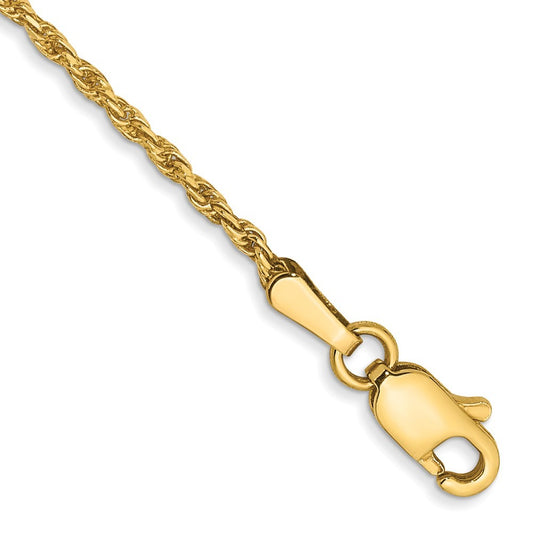 14k Yellow Gold 8 inch 1.3mm Diamond-cut Solid Machine Made Rope Chain Bracelet