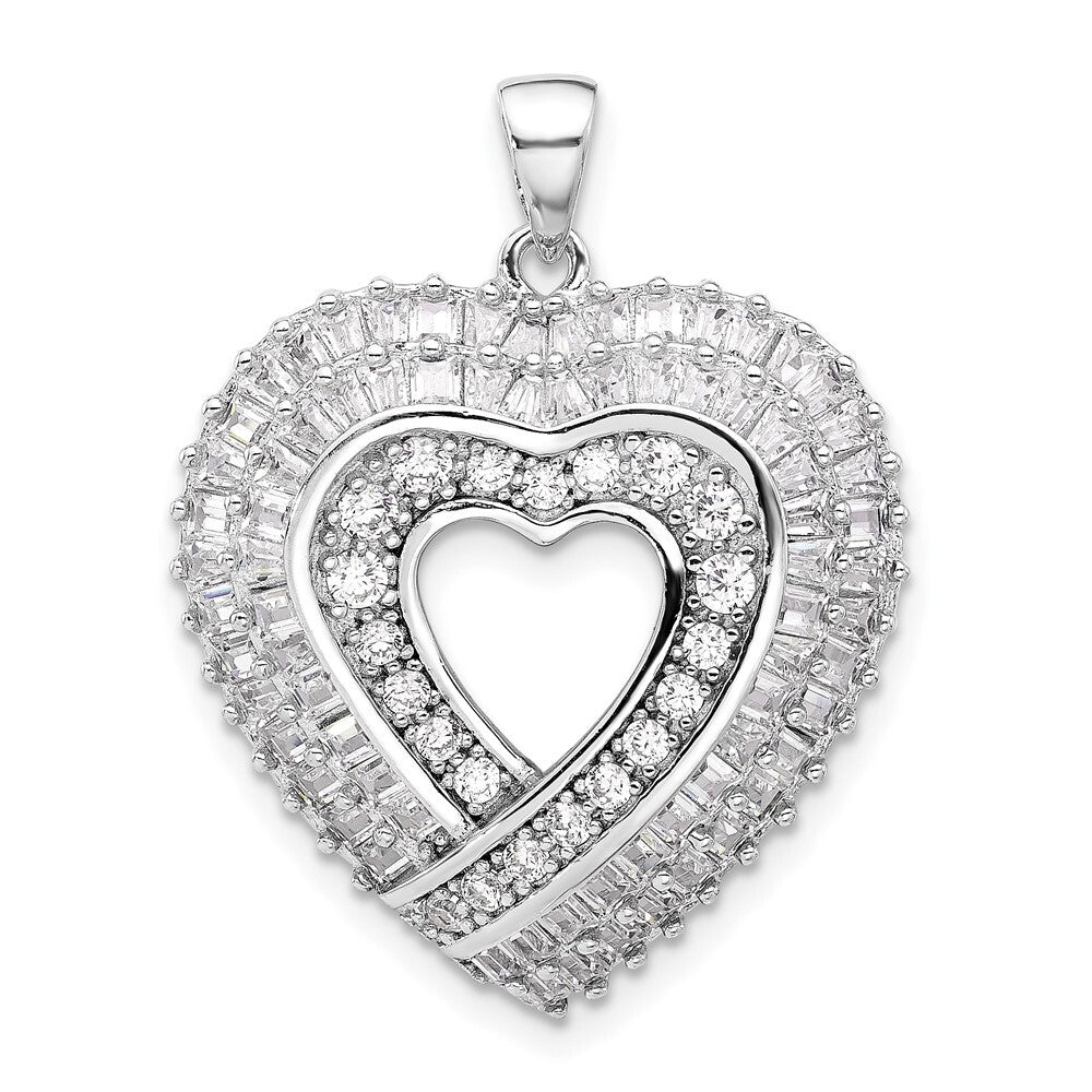 Sterling Silver Rhodium-plated Cubic Zirconia Heart Pendant