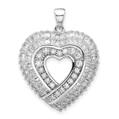 Sterling Silver Rhodium-plated Cubic Zirconia Heart Pendant