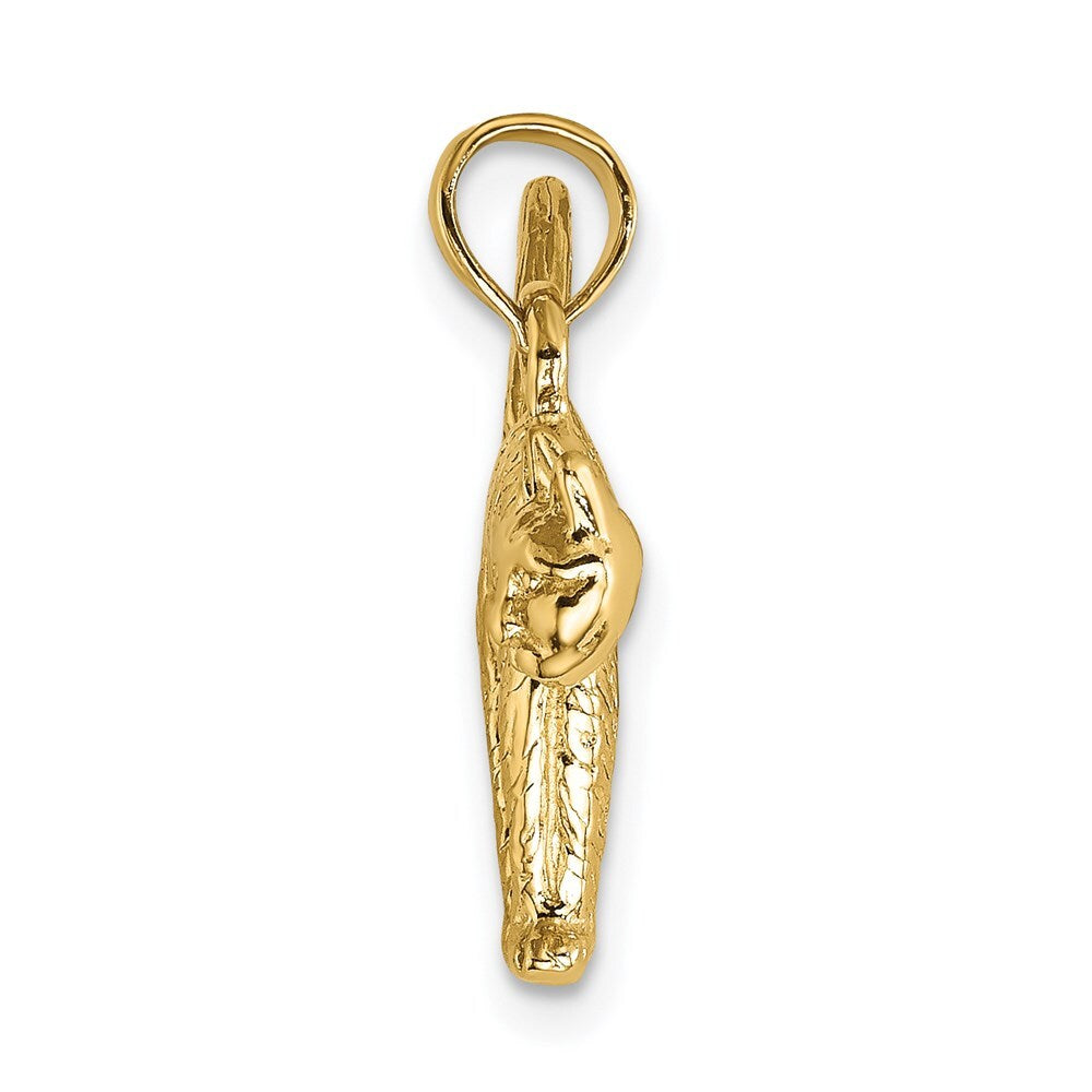 14k Yellow Gold 3-D Textured Arch Back and Raised Tail Cat Charm Pendant