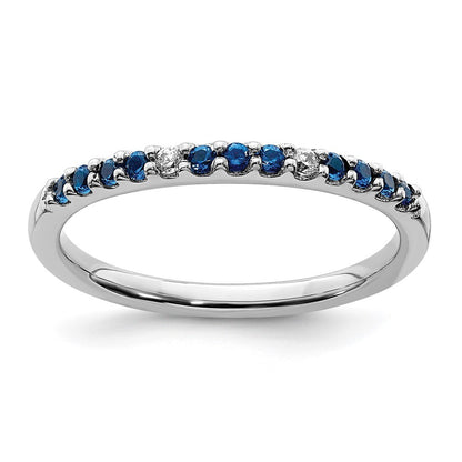14k White Gold Diamond and Sapphire Band Size 7