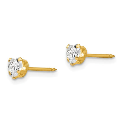 14k Yellow Gold 4mm Clear Heart CZ Earrings