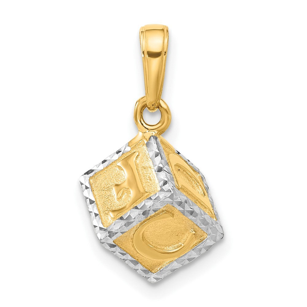 14k Yellow Gold and White Rhodium Diamond-Cut 3D Baby Letter Block Pendant