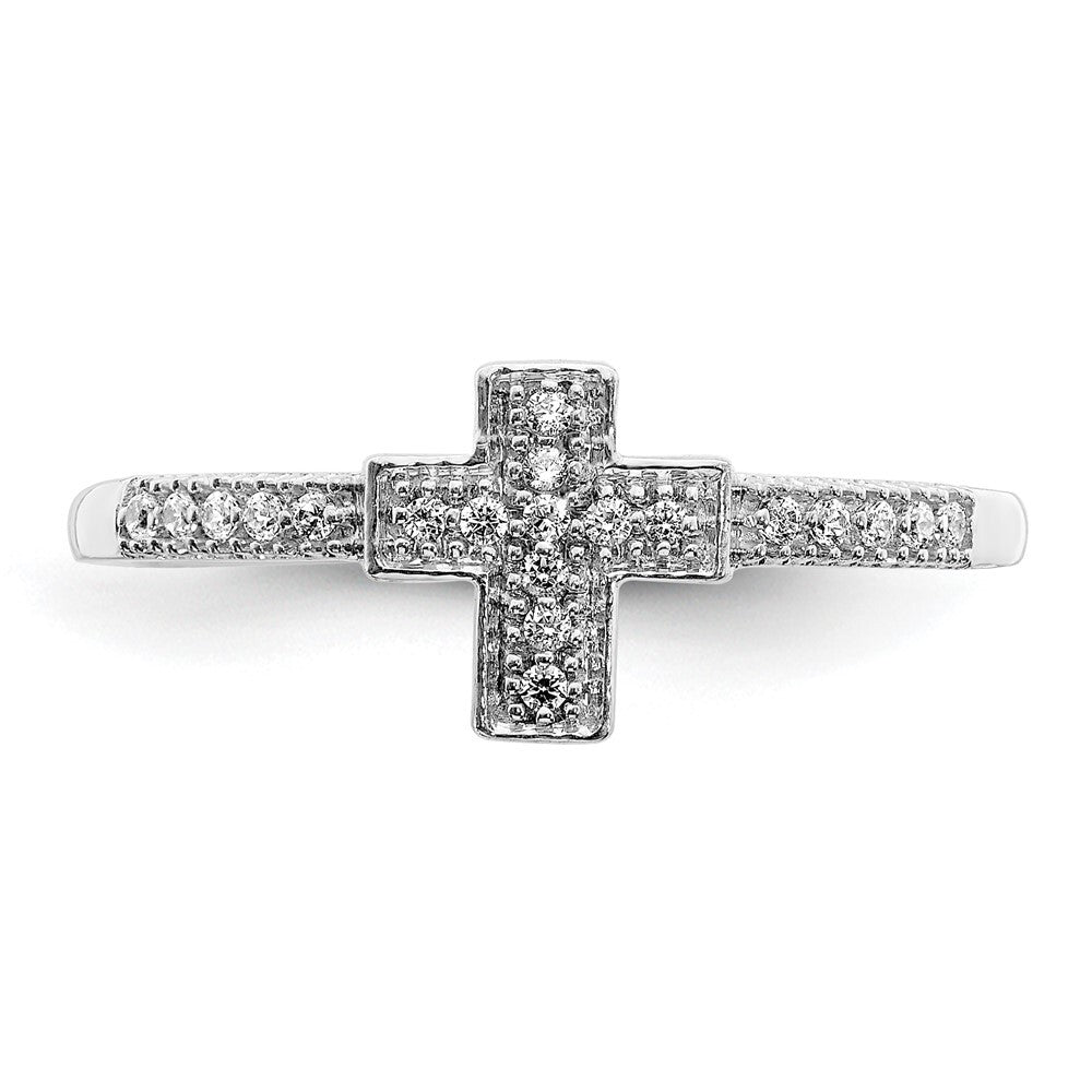 14k White Gold Polished Diamond Cross Ring Size 7