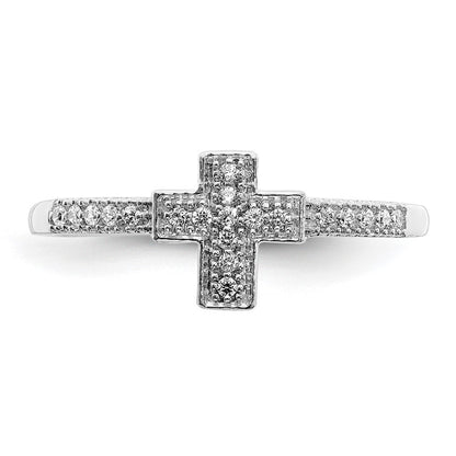 14k White Gold Polished Diamond Cross Ring Size 7
