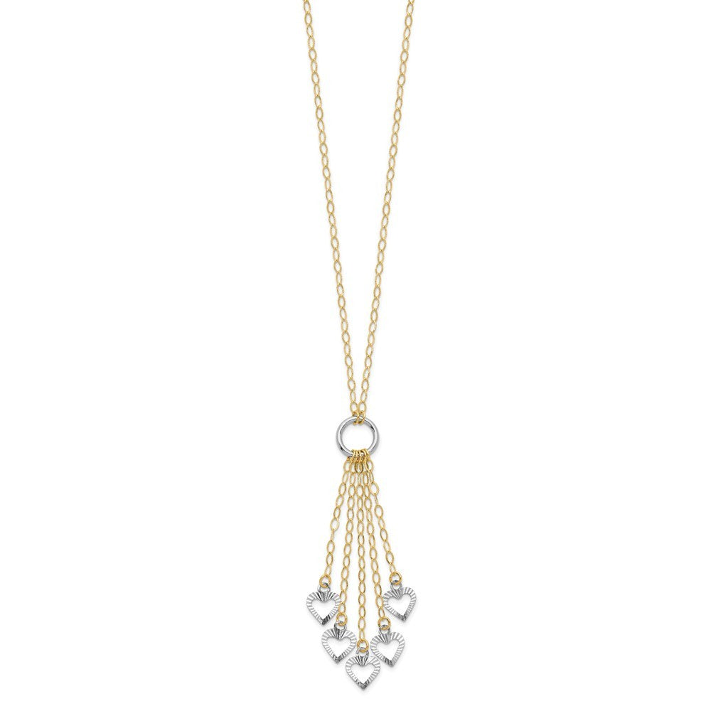14K Two-tone Gold Adjustable Heart Drop Necklace