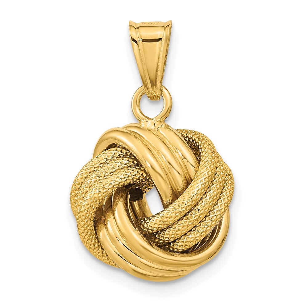 14k Yellow Gold Polished Textured Love Knot Pendant for Women