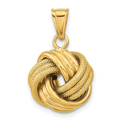 14k Yellow Gold Polished Textured Love Knot Pendant for Women