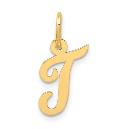 14k Yellow Gold Small Script Letter T Initial Charm Pendant