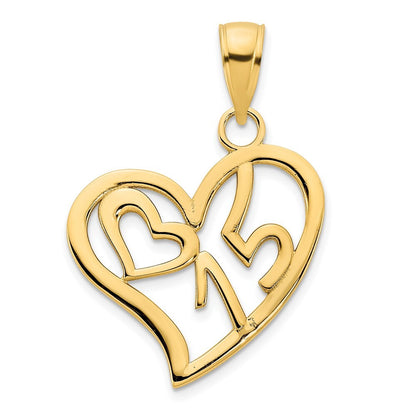 14k Yellow Gold #15 Heart Pendant for Women