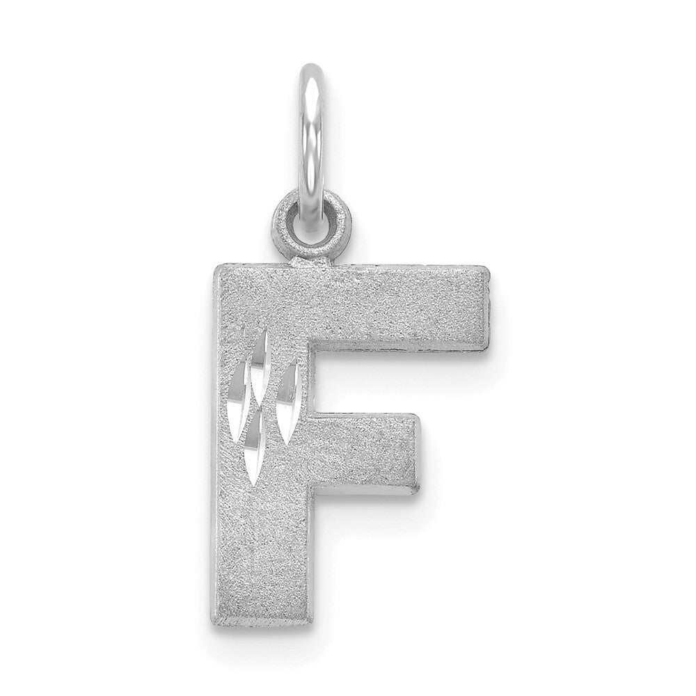 14k White Gold Satin Diamond-cut Letter F Initial Charm Pendant for Women