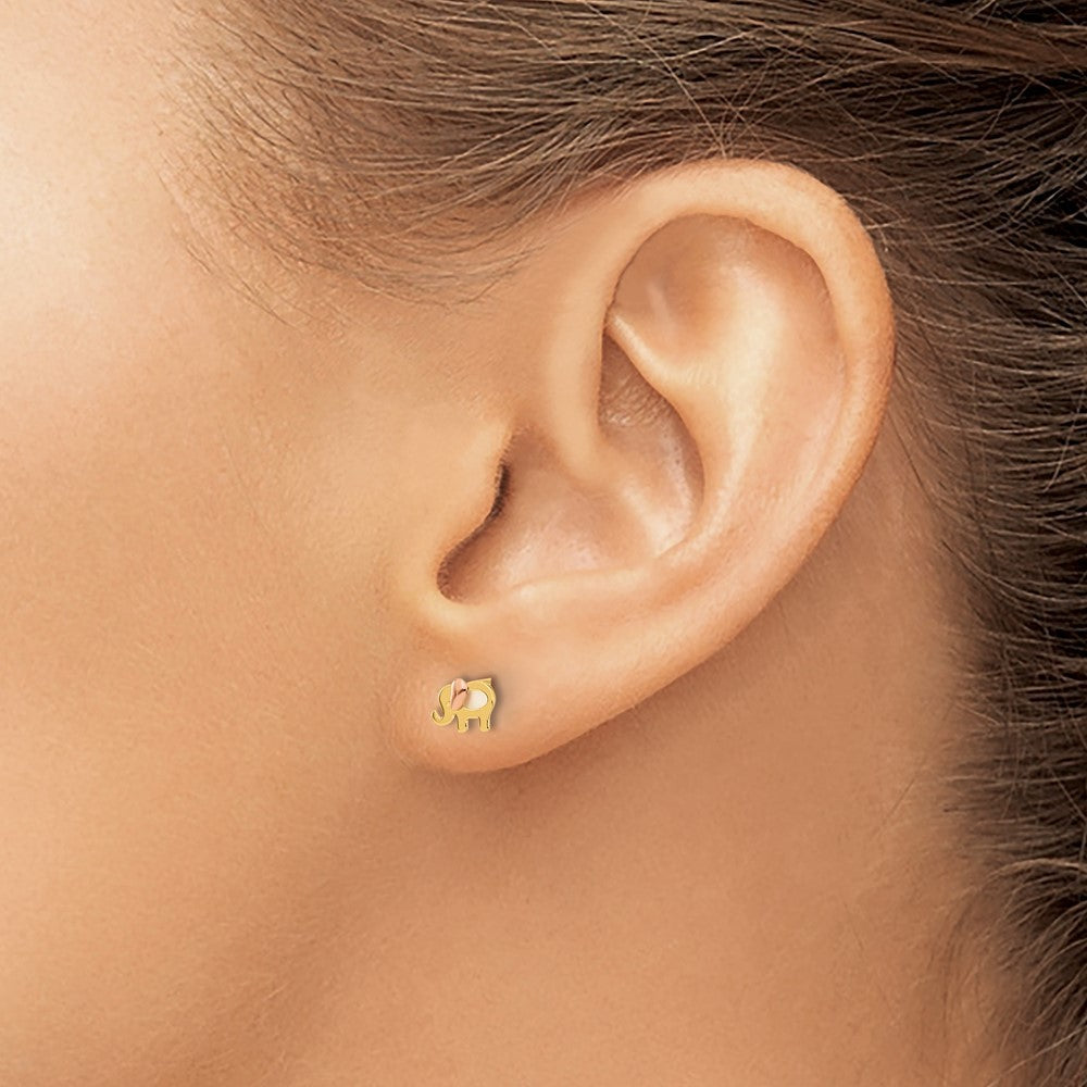 14k Two-tone Gold Childrens MOP Elephant Earrings