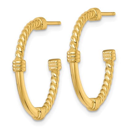 Sterling Silver Gold-tone Polished and Twisted 24.0mm C-Hoop Earrings