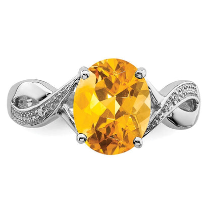 Sterling Silver Rhodium Citrine & Diamond Ring Size 8