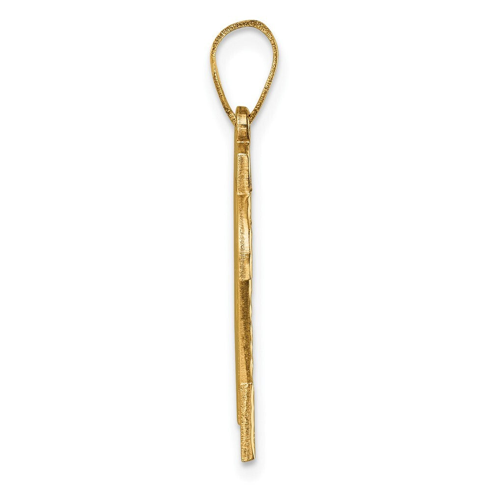14k Yellow Gold Large Brushed Diamond-cut Number 24 Charm Pendant for Women