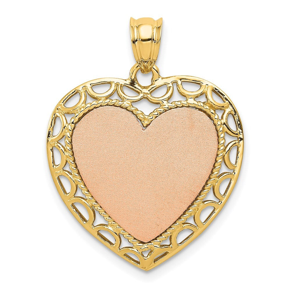 14k Two-tone Gold Polished Lace Trim Heart Pendant for Women
