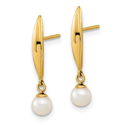 14k Yellow Gold Polished 4mm Freshwater Cultured Pearl Earrings