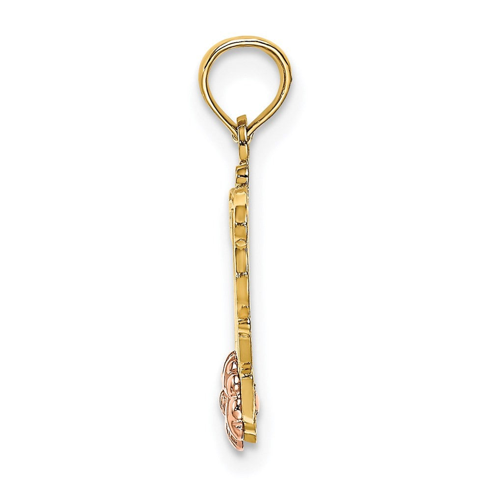 14k Two-Tone MOM Script with Flower Charm