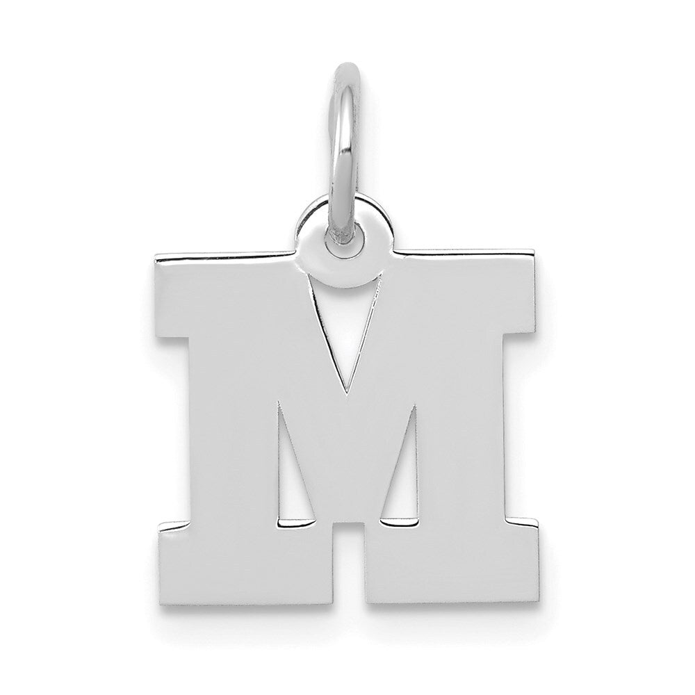 14k White Gold Small Block Letter M Initial Charm Pendant for Women