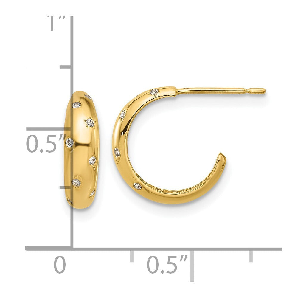 14k Yellow Gold Polished Cubic Zirconia Hoop Earrings Gift for Women