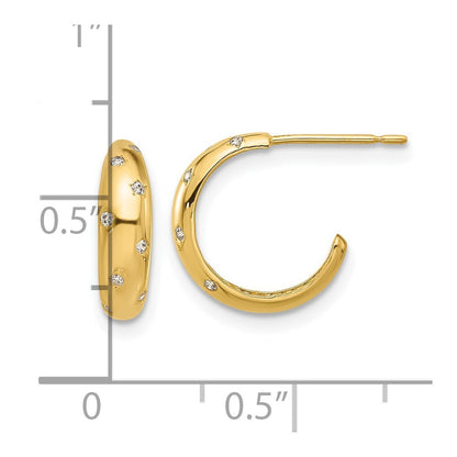 14k Yellow Gold Polished Cubic Zirconia Hoop Earrings Gift for Women