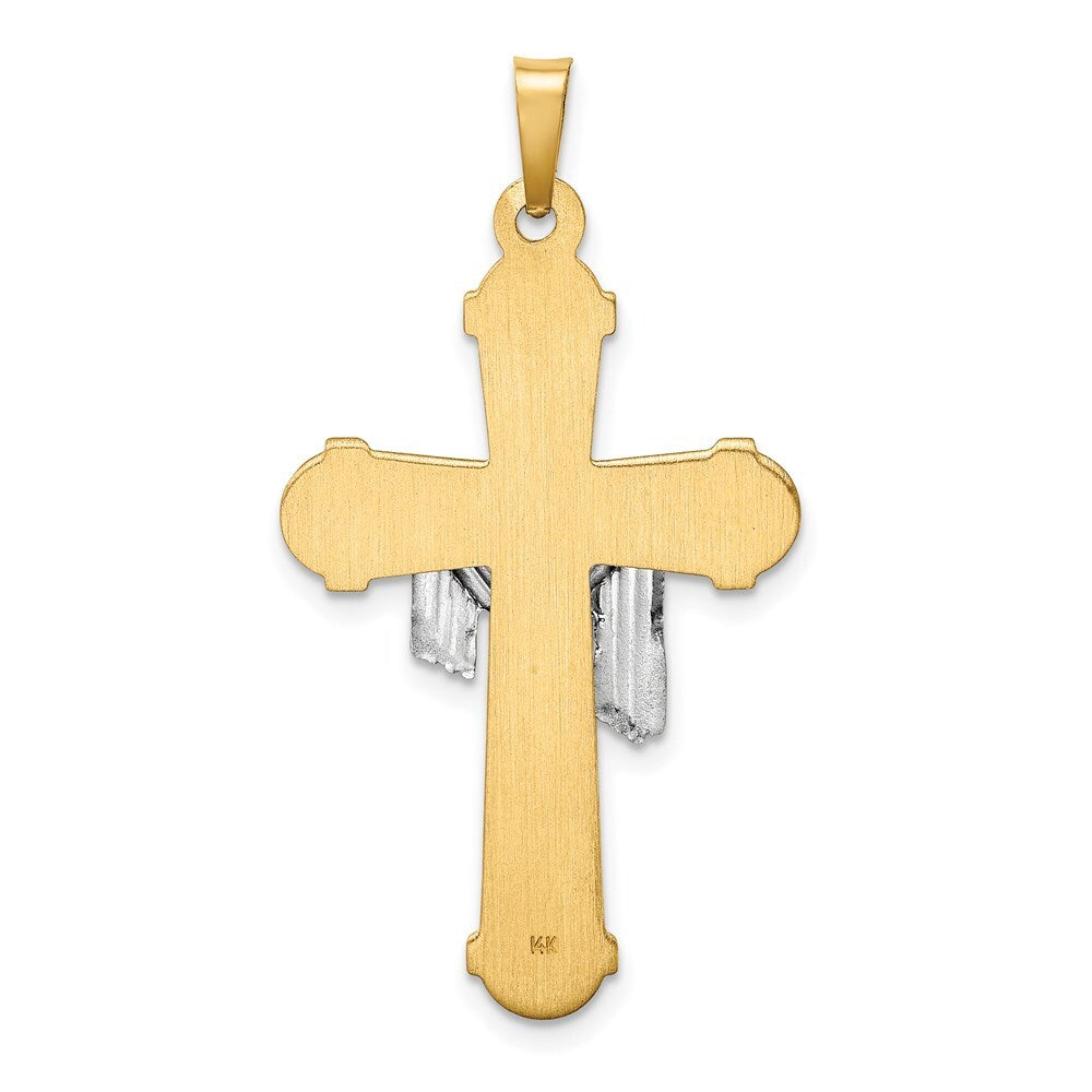 14k Two-tone Gold Hollow Polished Draped Cross Pendant for Women