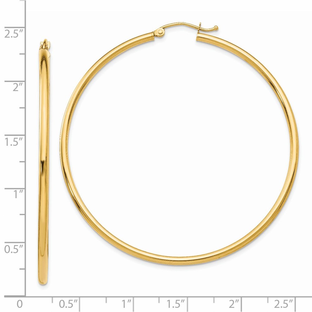 14k Yellow Gold Polished 2x55mm Lightweight Tube Hoop Earrings