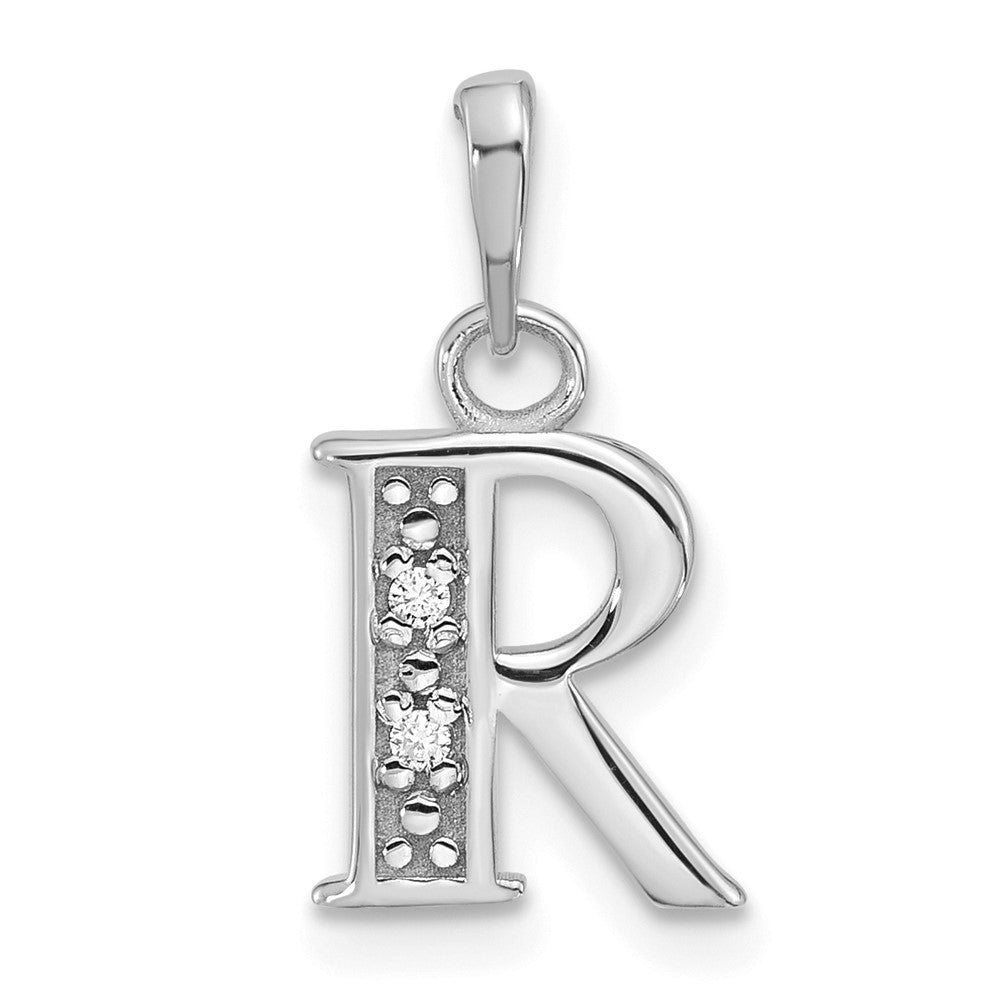 14k White Gold Diamond Letter R Initial Pendant