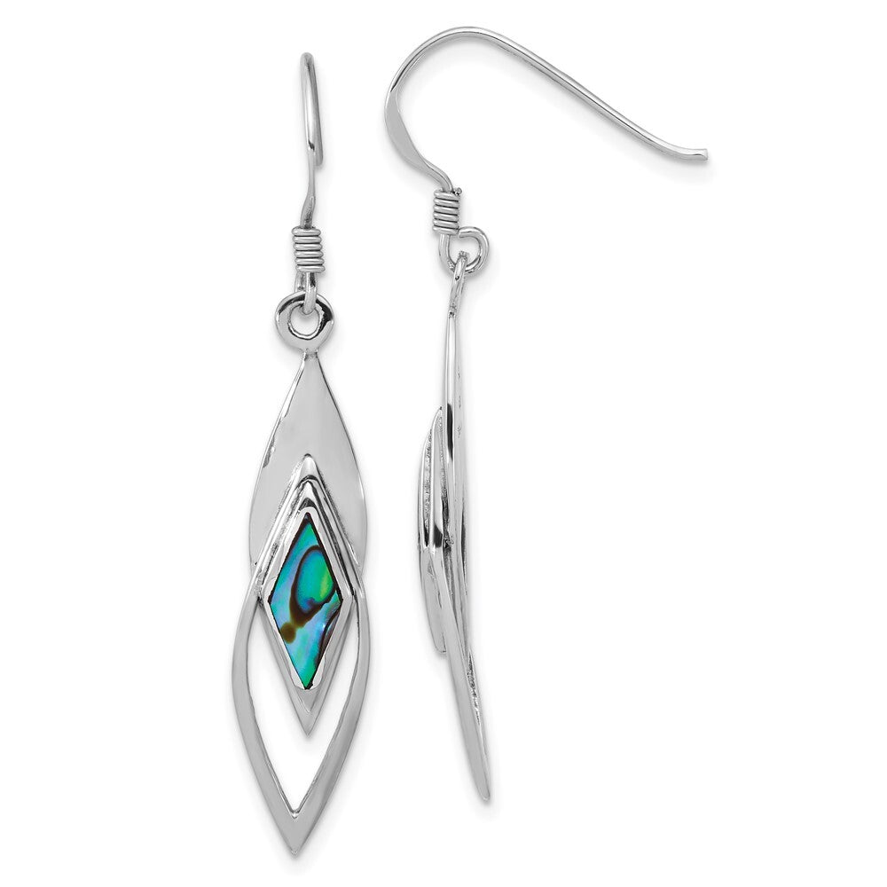 Sterling Silver Rhodium-plated Polished Abalone Fancy Dangle Earrings