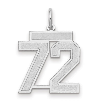 14k White Gold Medium Satin Number 72 Charm Pendant for Women