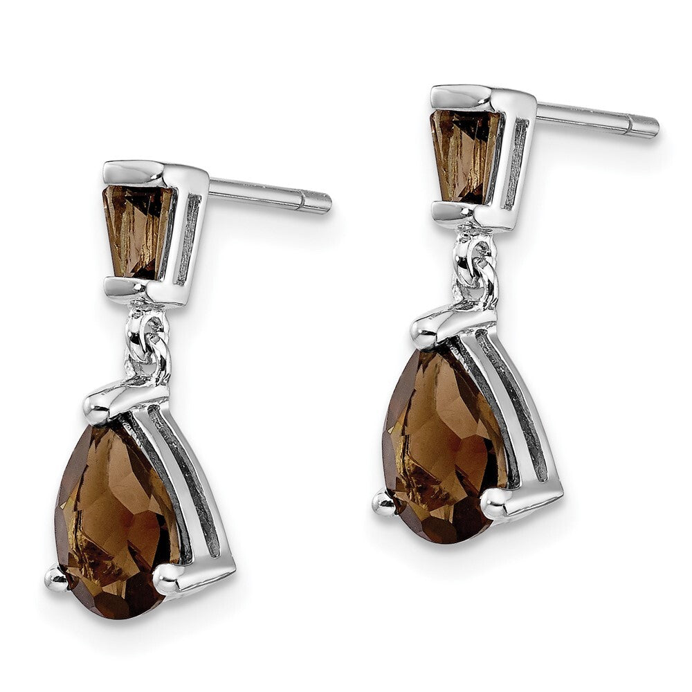 14k White Gold Smoky Quartz Dangle Earrings Gift for Women