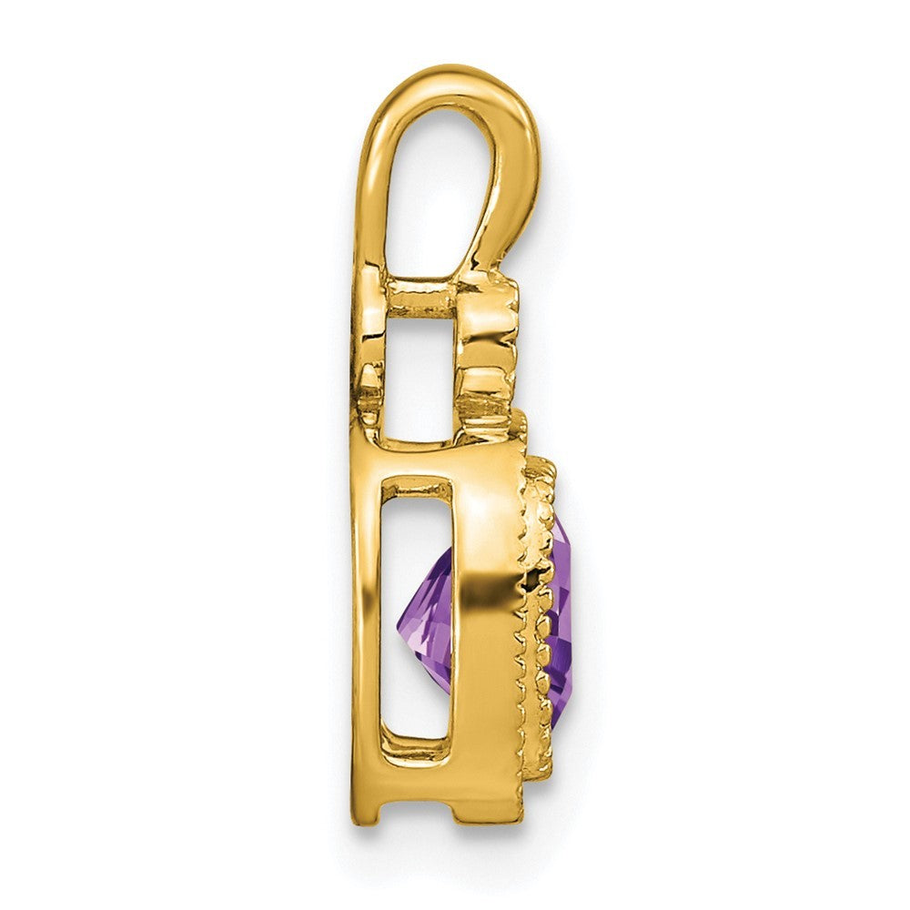 14k Yellow Gold 6mm Cushion Amethyst and Diamond Pendant