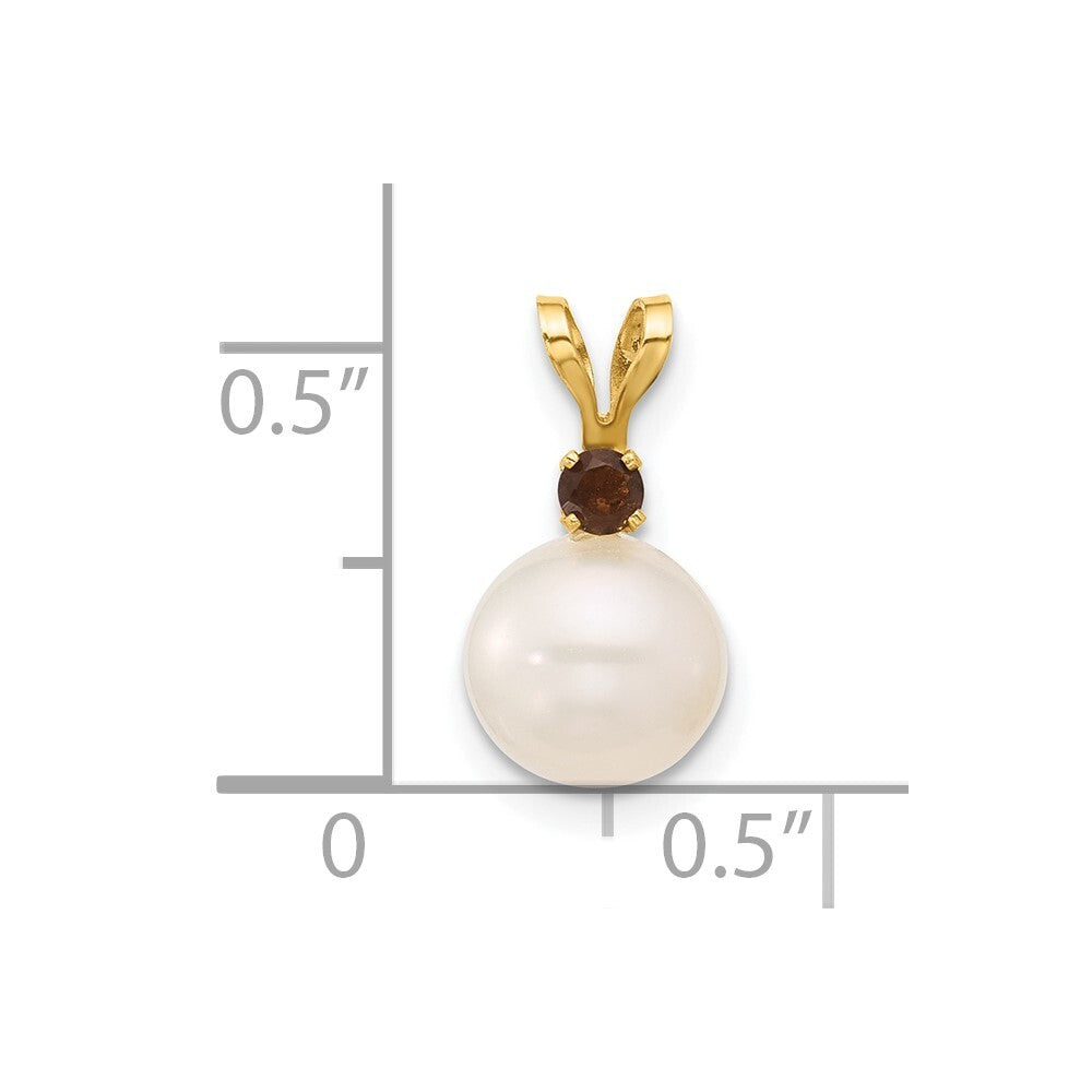 14k Yellow Gold 7-7.5mm Freshwater Cultured Pearl & Smoky Quartz Pendant