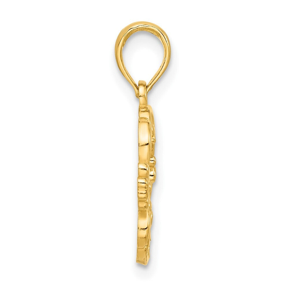 14k Yellow Gold Polished Floral with Bird Circle Pendant for Women