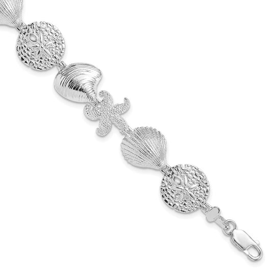 Sterling Silver Rhodium-Plated  Turtle / Shell / Starfish / Clam Bracelet