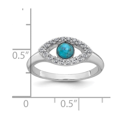 Sterling Silver Cubic Zirconia and Compressed Turquoise Evil Eye Ring Size 8